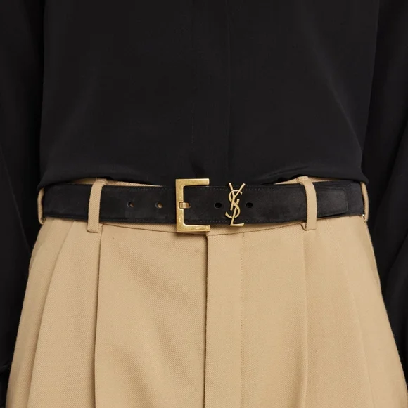 BNIB! Rare! AUTHENTIC Saint Laurent YSL Monogram Suede Belt SIZE 80 MSRP $695 - Picture 4 of 16